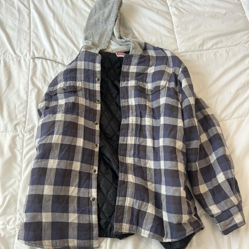 Wrangler Gray and Blue Plaid Hooded Jacket